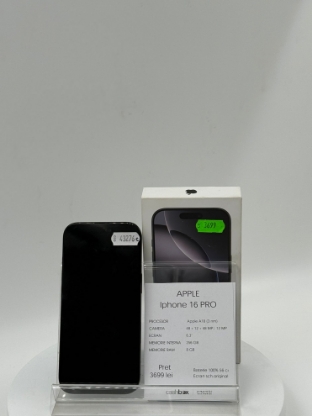 Imagine IPhone 16 PRO 256GB  baterie 100% 56 cicluri, ecran schimbat original in reprezentata Apple