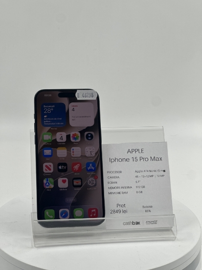 Imagine IPhone 15 Pro Max 512GB bat 85% zgarieturi multiple mici pe ecran