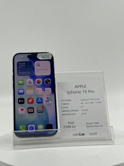 Imagine IPhone 15 Pro 128 GB baterie 100% , inlocuita